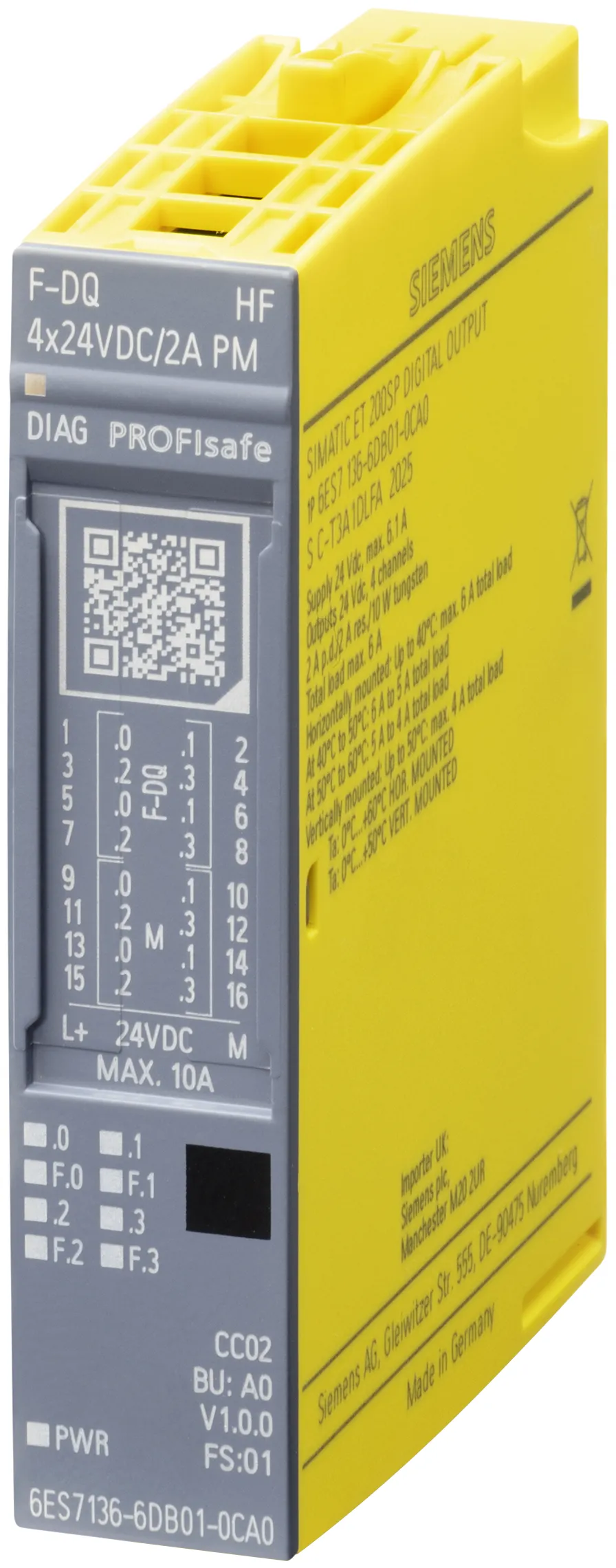 6ES7136-6DB01-0CA0 SIMATIC DP ET 200SP F-DQ 4x24V DC 2A PM HF