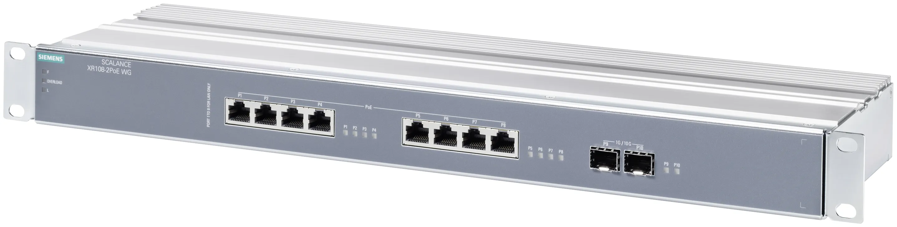 6GK5108-2QS00-3AR3 SCALANCE XR108-2POE WG niezarządzalny przełącznik IE 19 cali rack 8x 1GE PoE 2x SFP 10GE