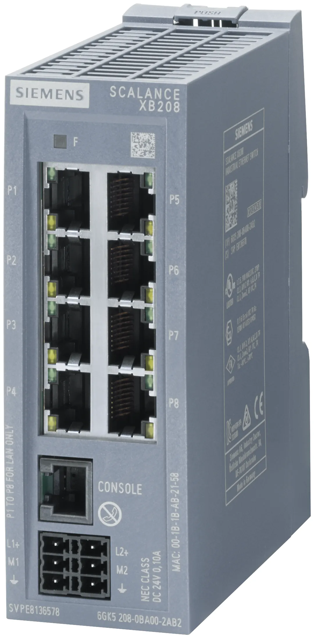 6GK5208-0BA00-2AB2 SCALANCE XB208 zarządzalny przełącznik warstwy 2 IE z 8 portami RJ45
