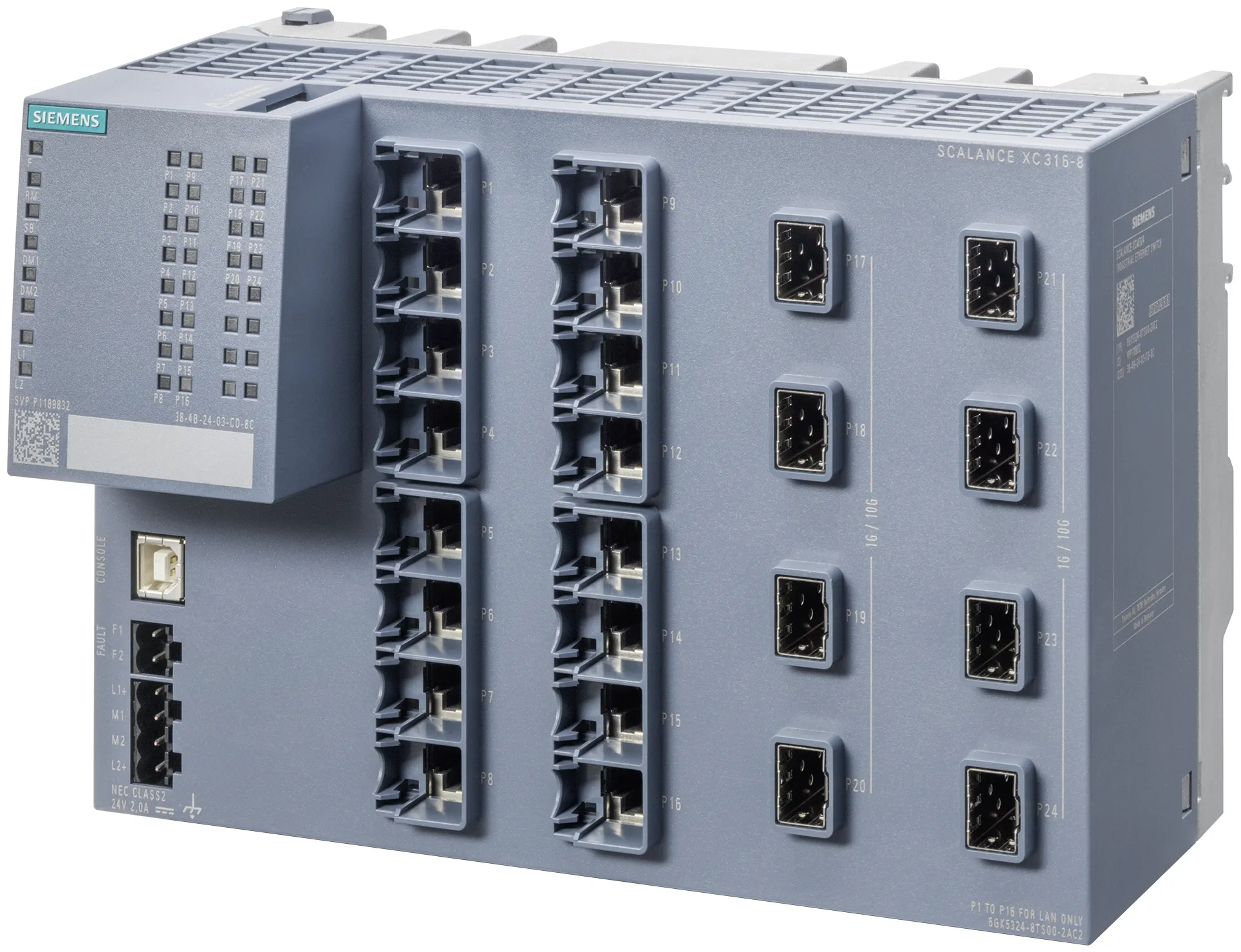 6GK5324-8TS00-2AC2 Scalance XC316-8 zarządzalny przełącznik IE 16X RJ45 8X SFP+