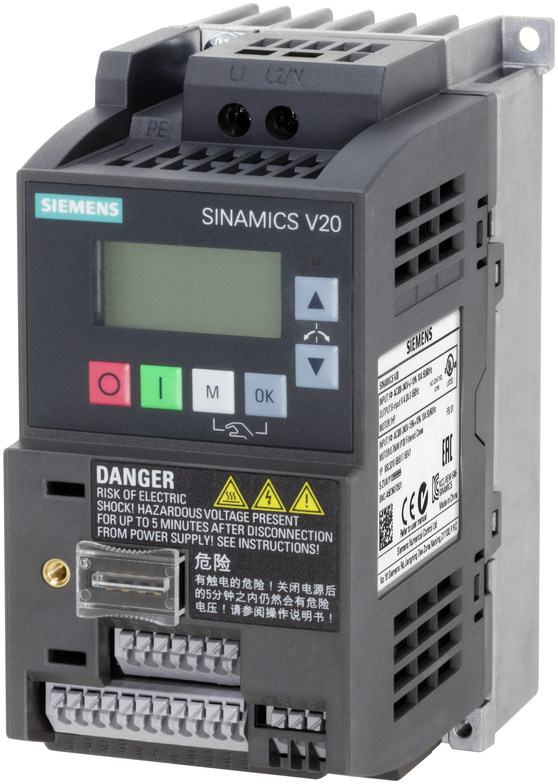 6SL3210-5BB17-5BV1 Siemens SINAMICS V20 falownik 0.75kw 1AC filtr C1